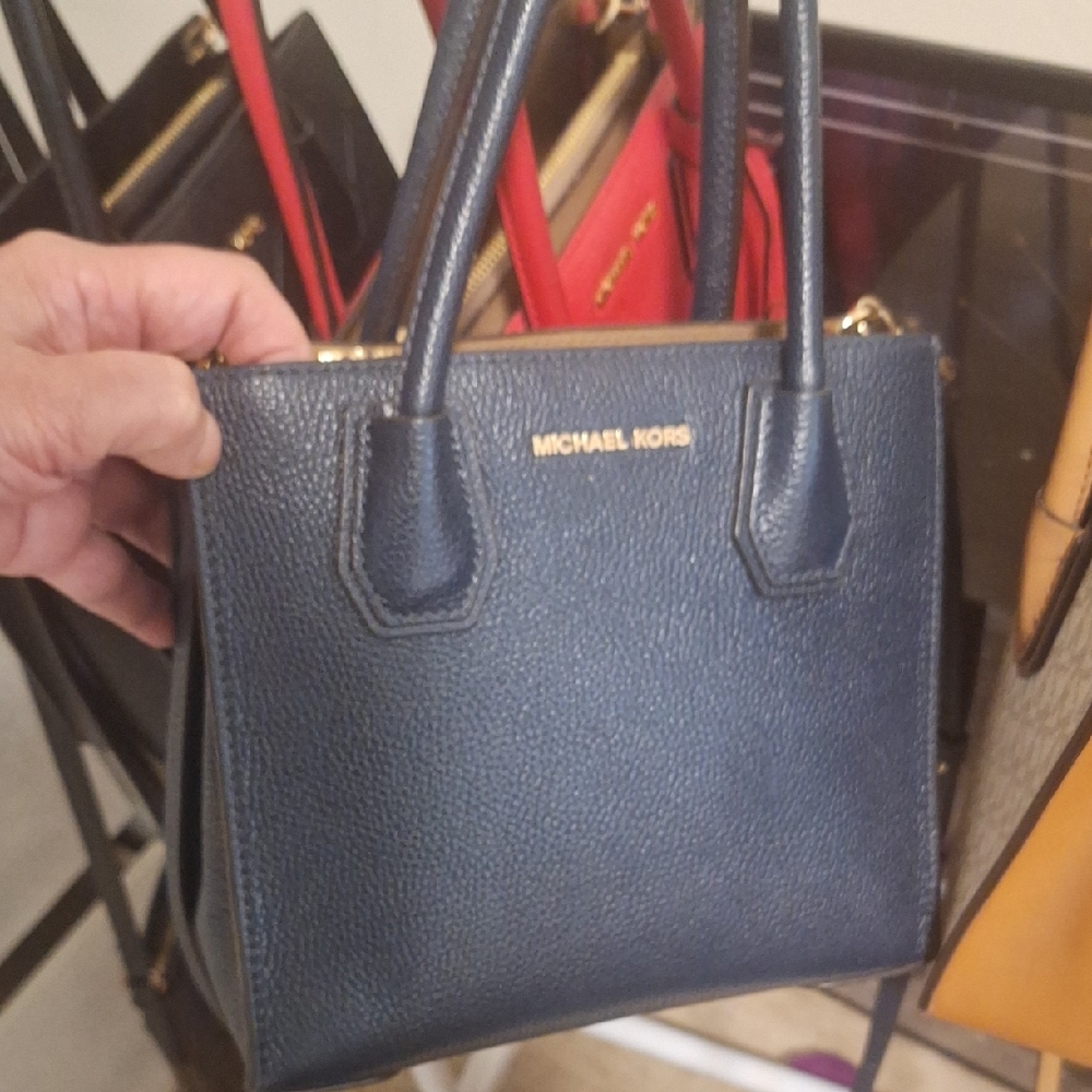 Michael Kors Beautiful Elegant Navy Blue Satchel with Gold Hardware